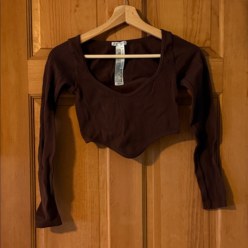 Zara Size Extra Small/Small XS/S Women's Teen Girl Brown Ribbed Women's Top